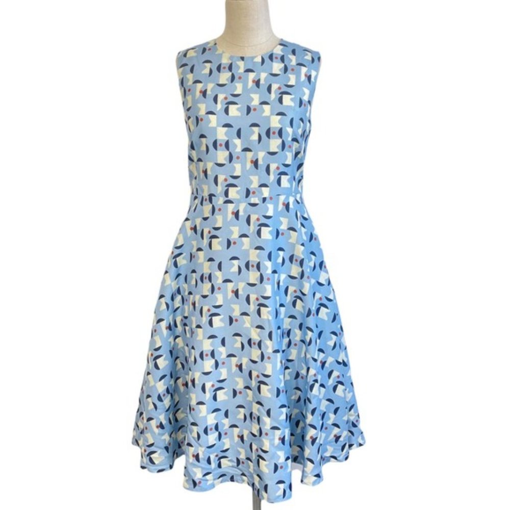 Samuji Kendra Midi Printed A-Line Dress Blue Red Size 36/4